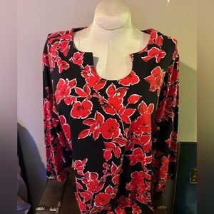 Ruby Road black floral and red NWT Dressy blouse. Size 3X.